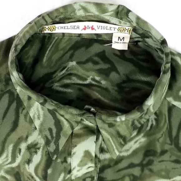 Chelsea & Violet Green Watercolor Swirl Semi Sheer Tunic Blouse Womens Medium - Picture 12 of 16